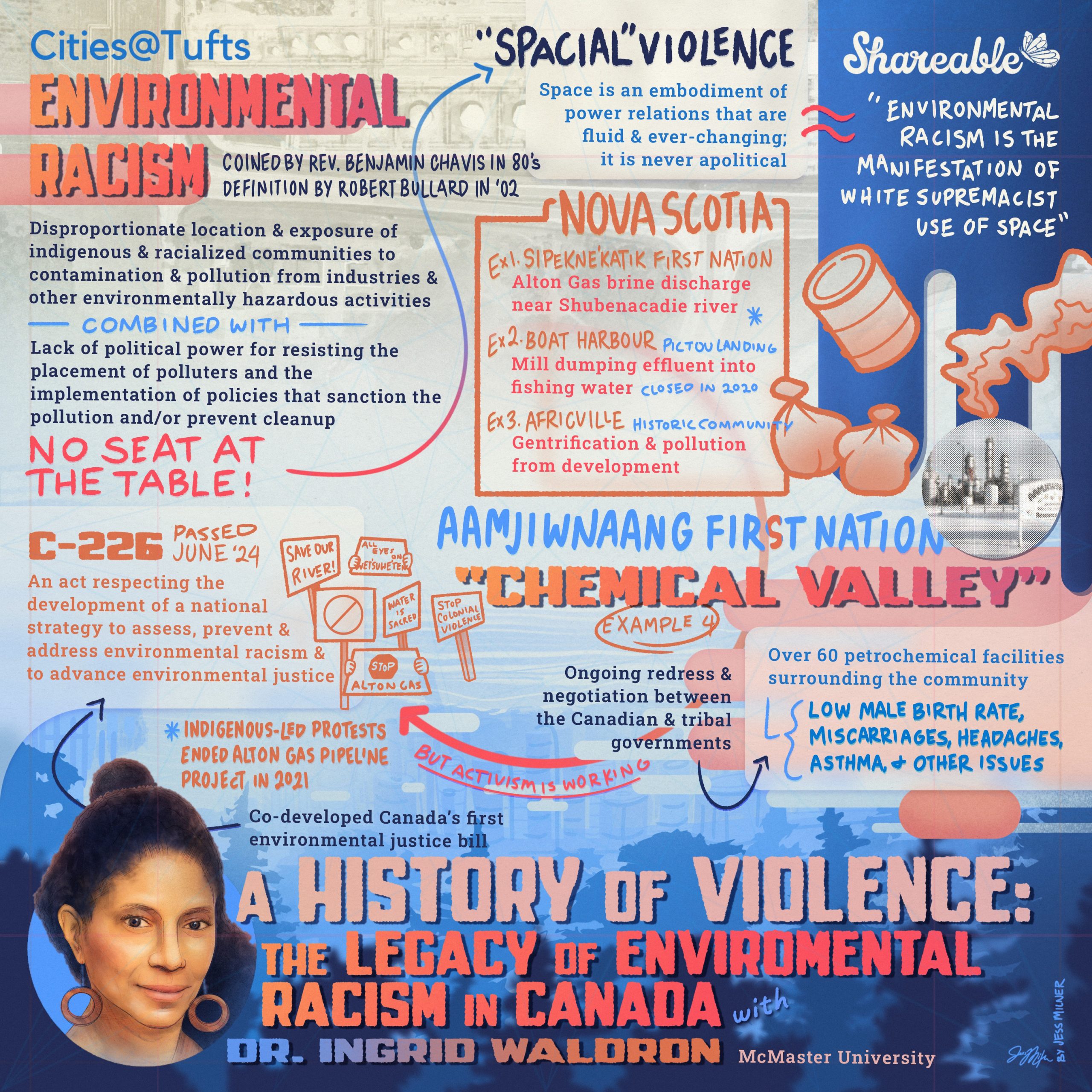 Graphic illustration of Ingrid Waldron's talk